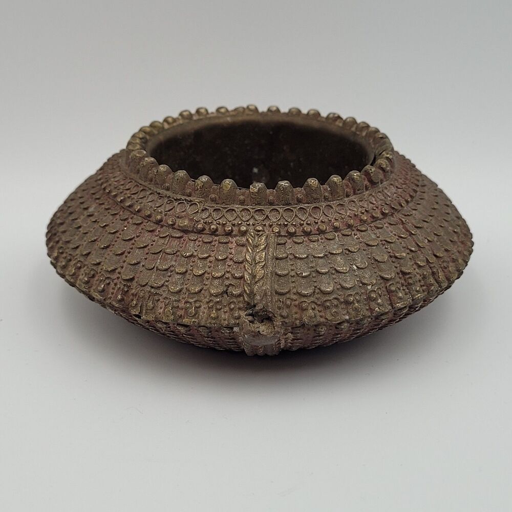 Indian Dhokra Damor Tribal Ankle Bracelet Brass Dish Candle Incense Ashtray VTG